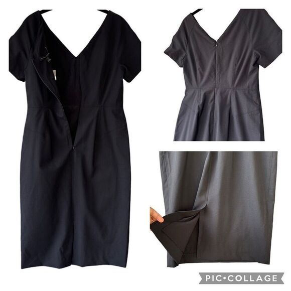 New Banana Republic Lightweight Wool Sheath Dress Black VNeck Midi Classic Sz 6P - Picture 6 of 8